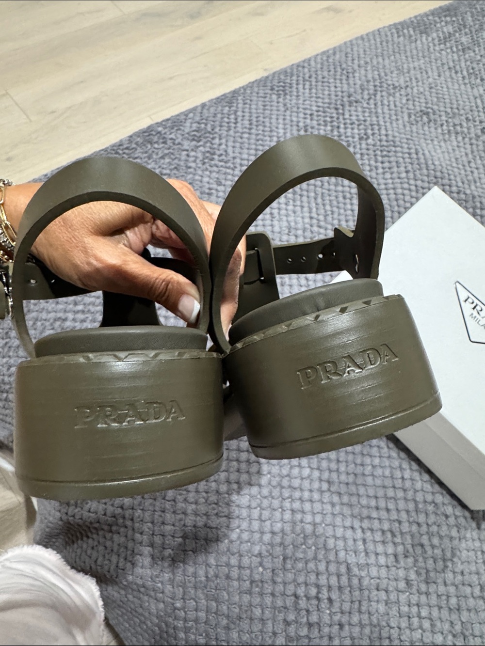 PRADA Olive Green Jelly Sandals with Logo Triangle - Picture 6 of 10